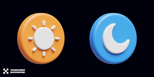 Sun And Moon Light And Dark Mode Icon Set In 3D Render