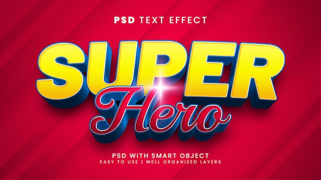 Super hero 3d editable text effect with justice and brave text style