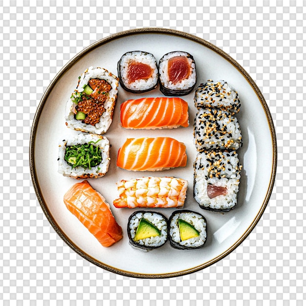 sushi on a plate top view isolated on transparent background