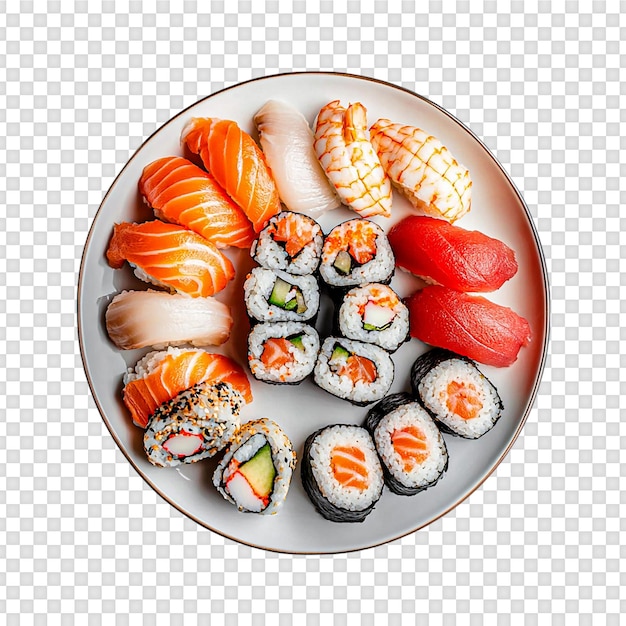 sushi on a plate top view isolated on transparent background