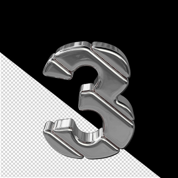 symbol made of diagonal silver 3d blocks number 3