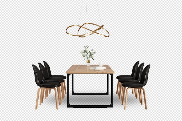 table and chairs in 3d rendering
