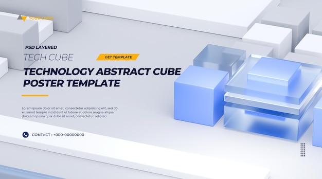 Technology Abstract Cube Poster Template PSD