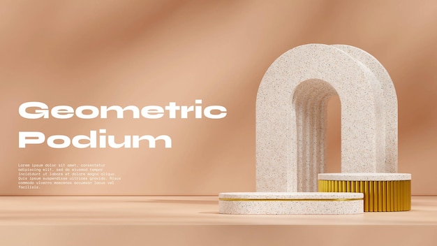 terrazzo and gold color podium in landscape brown wall and terrazzo  arch 3D rendering mockup scene
