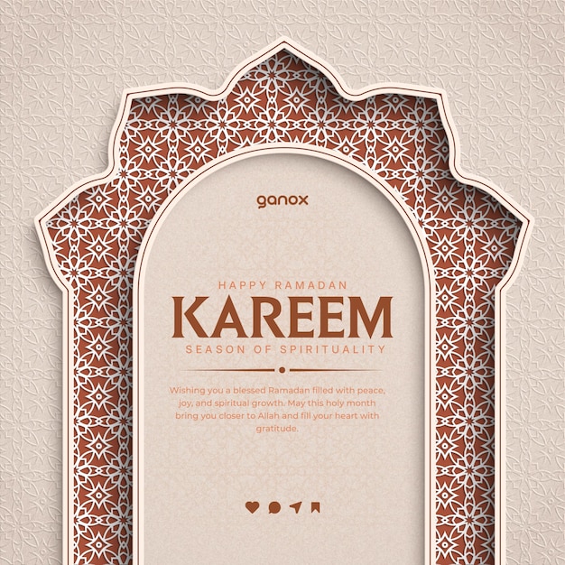 Thiệp Chúc Mừng Ramadan Kareem Tối Giản với Nền Hồi Giáo và Bài Đăng trên Mạng Xã Hội