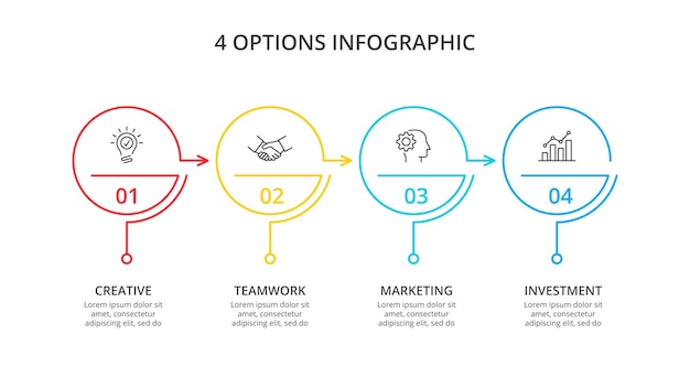 thin line flat circle for infographic business concept with 4 options parts steps or processes