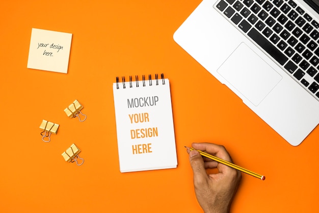Top view laptop and notebook arrangement