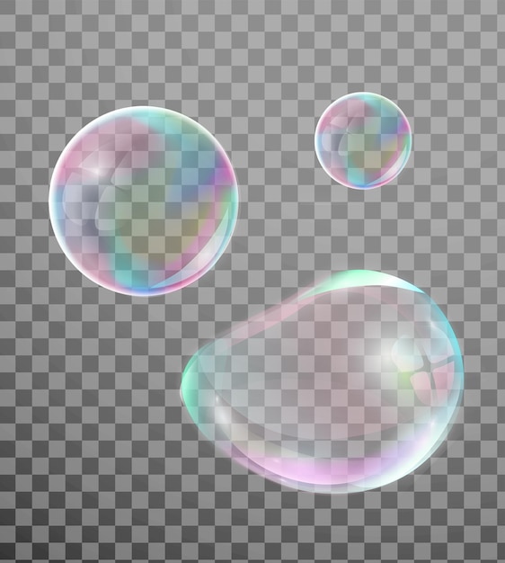 transparent multicolored soap bubbles set on plaid background