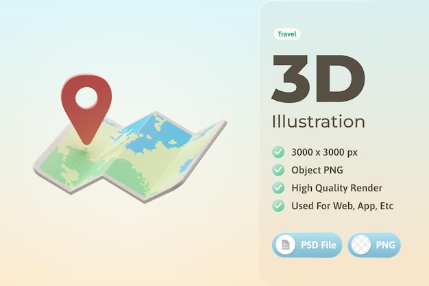 Travel Object map 3d Illustration