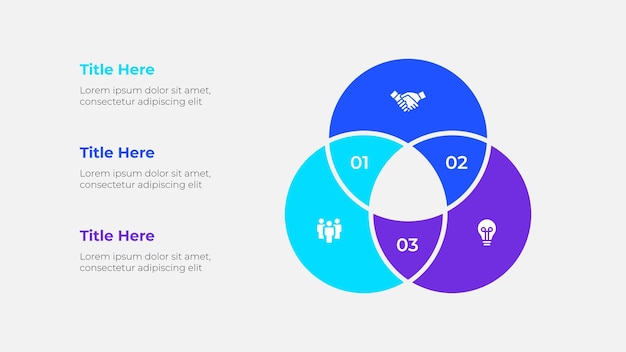 Venn diagram with 3 steps and icons Design for business process planning and strategy