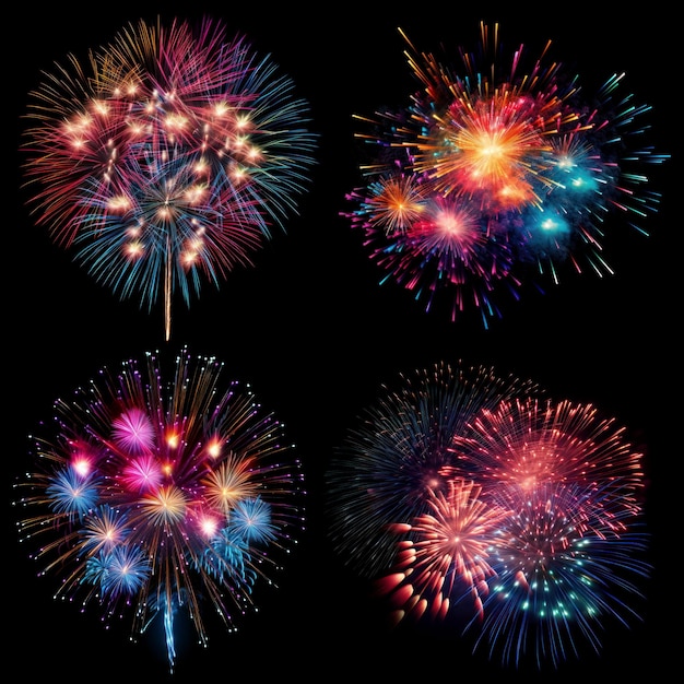 Vibrant fireworks design element psd set