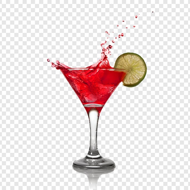 vibrant red cocktail with lime garnish and splash