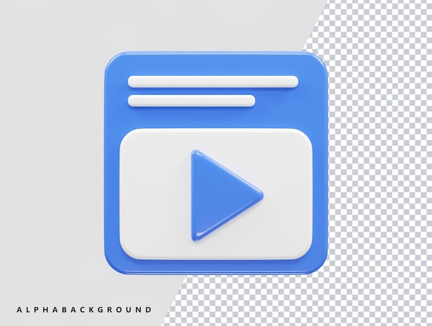 Video player icon 3d illustration vector transparent element