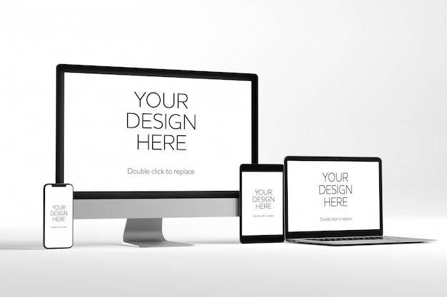 View of a Desktop, Laptop, Smartphone and Tablet Mockup