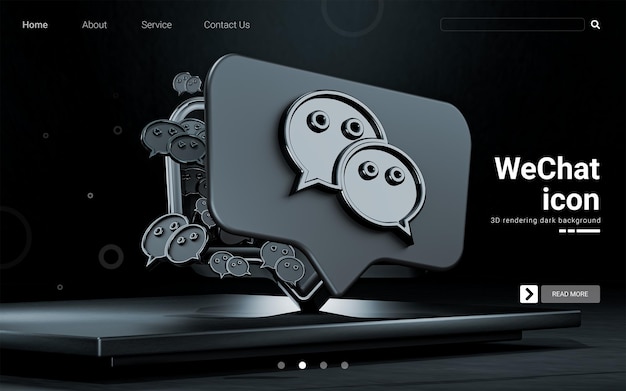 wechat social icon 3d render dark background illustration for cover card social media poster
