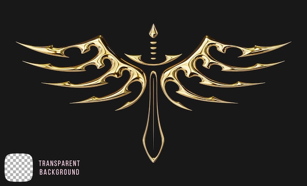 Winged Sword Emblem 3d rendering on transparent background