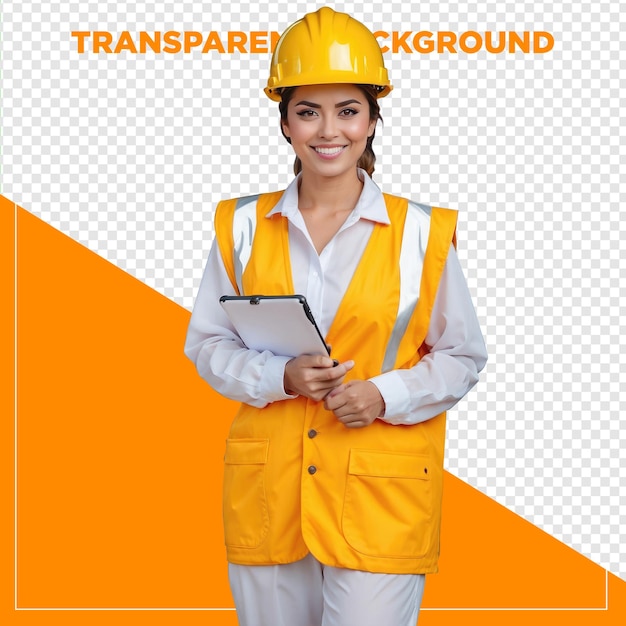 woman engineer taking notes on clipboard with transparent background