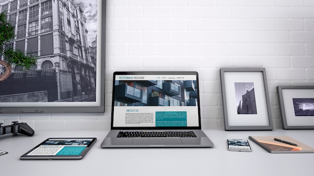 workspace mockup with computer