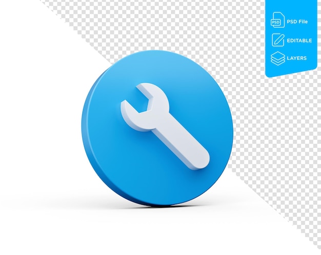 Wrench Icon 3d Isolated On White Background Blue Round Web Design Notification Icon 3d Illustration