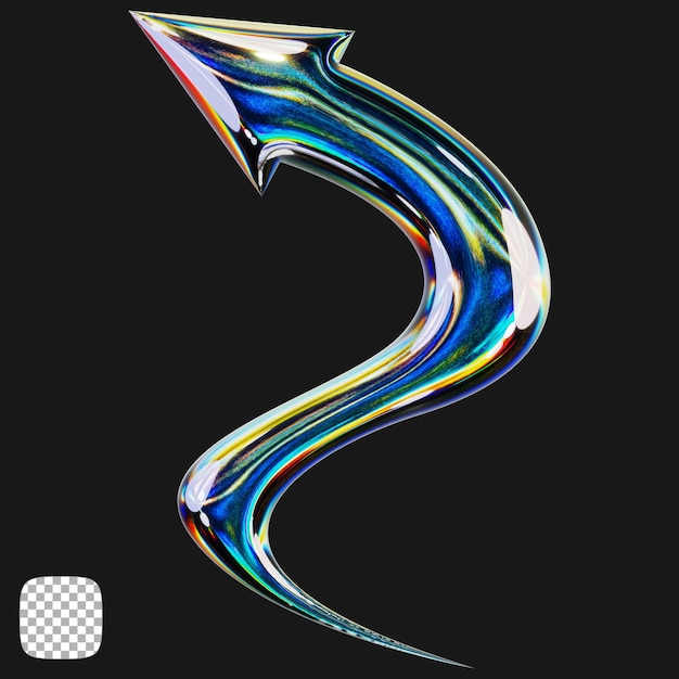 y2k metallic arrows 3d rendering on transparent background