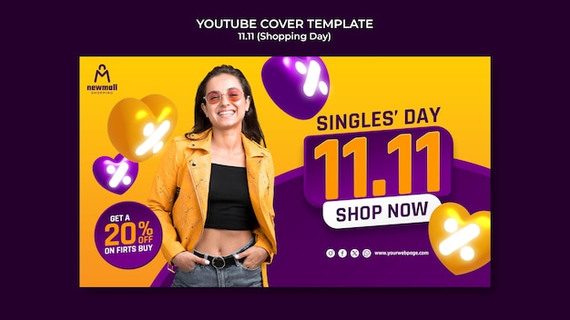 PSD gratuito 11.11 muestra de portada de youtube de venta instantánea