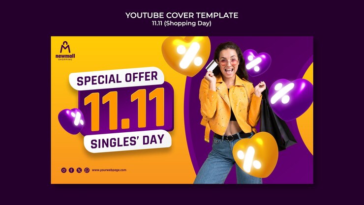 PSD gratuito 11.11 vendita flash modello di copertina youtube