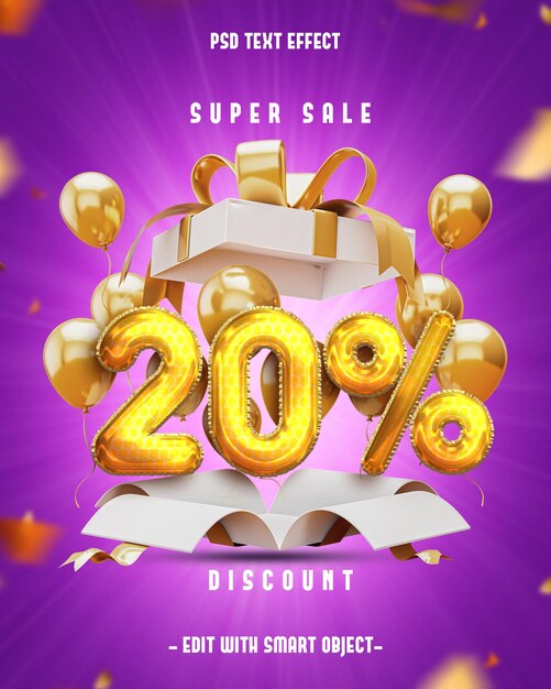 20 por ciento de descuento Efecto de texto editable
