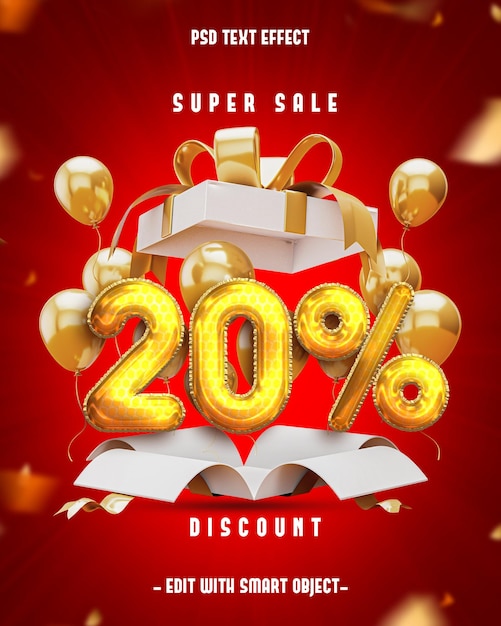 20 por ciento de descuento Efecto de texto editable