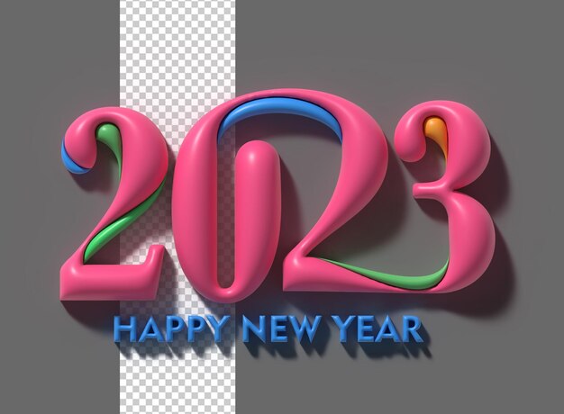 2023 Feliz año nuevo 3D Render Texto Tipografía Diseño Banner Póster Ilustración 3D
