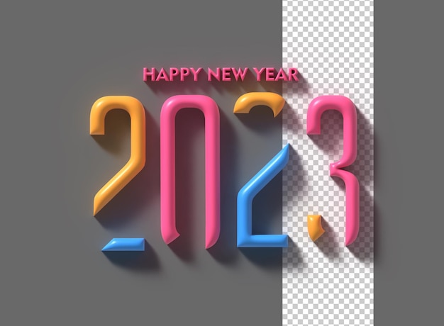 2023 feliz año nuevo 3d render texto tipografía diseño banner póster ilustración 3d