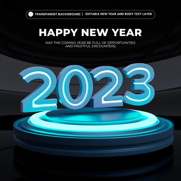 2023 ilustración de lujo de año nuevo en el fondo de la plataforma de podio 3d saludos de feliz año nuevo