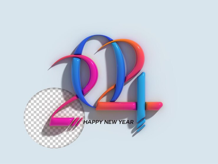 PSD gratuito 2024 feliz año nuevo letras 3d tipográfico psd transparente
