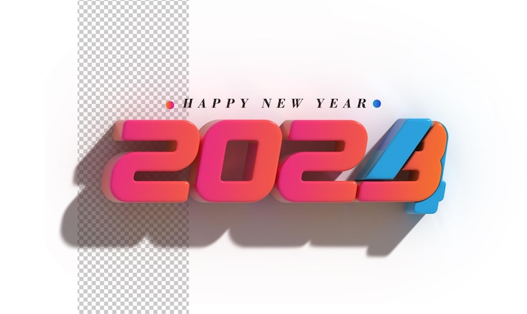 PSD gratuito 2024 feliz año nuevo letras tipográfico psd transparente