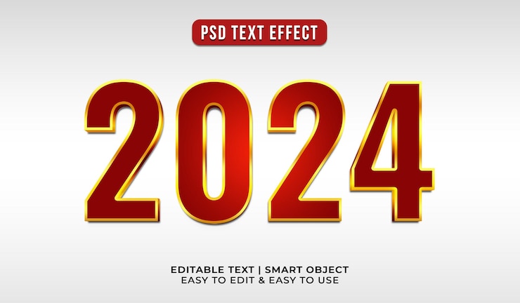 PSD Gratis 2024 gold text effect