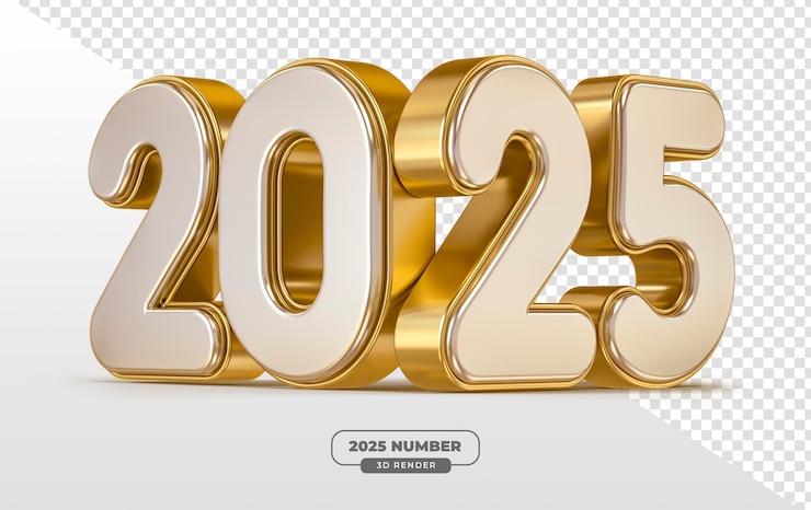 PSD Gratis 2025 gold and white numbers in 3d render for new year celebrations with transparent background
