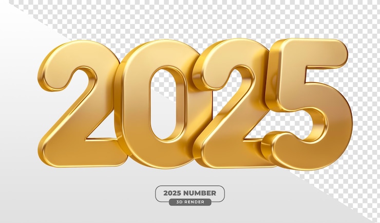 PSD Gratis 2025 gold numbers in 3d render for new year celebrations with transparent background