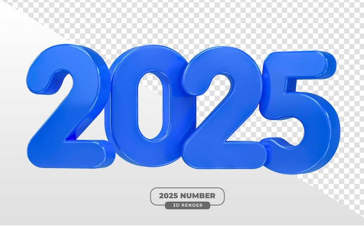 PSD Gratis 2025 numbers in solid blue design in 3d render with transparent background