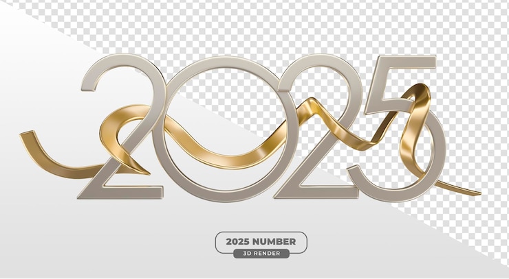 PSD gratuito 2025 numeri con dettaglio del nastro in 3d render con sfondo trasparente