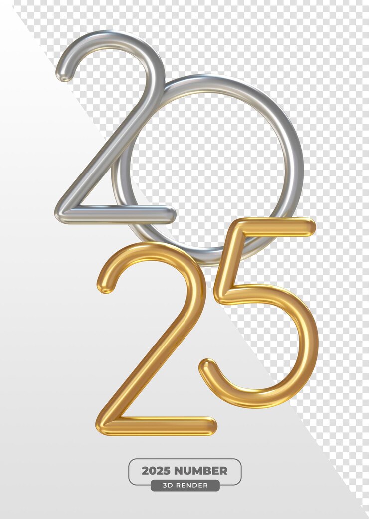 PSD Gratis 2025 vertical gold and silver numbers in 3d render for creative event designs with transparent backg