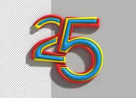 PSD gratuito 25 años aniversario letras arte lineal 3d diseño de fuente psd transparente