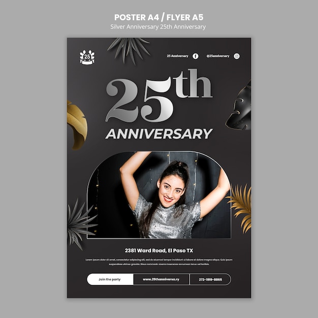 Gratis PSD 25-jarig jubileum poster sjabloon