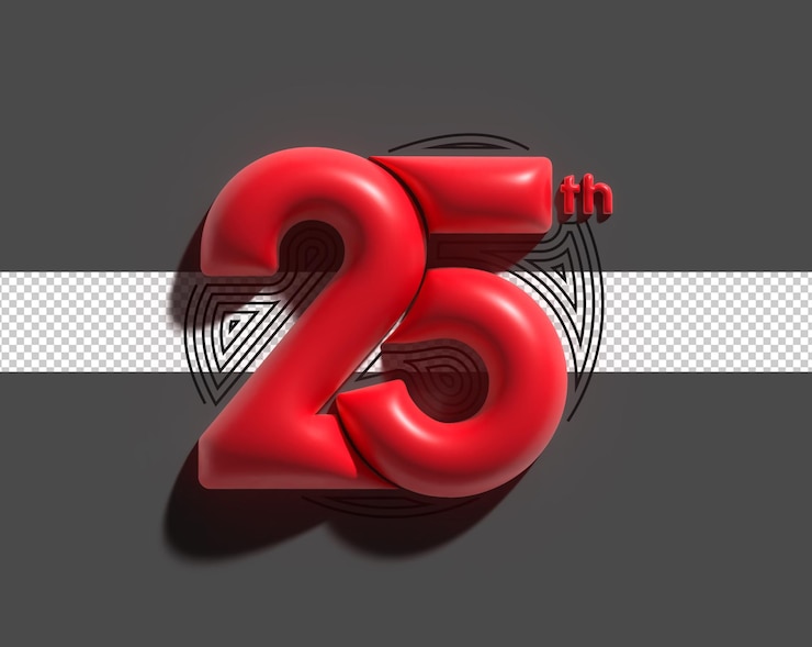 PSD gratuito 25th years anniversary celebration 3d render file psd trasparente