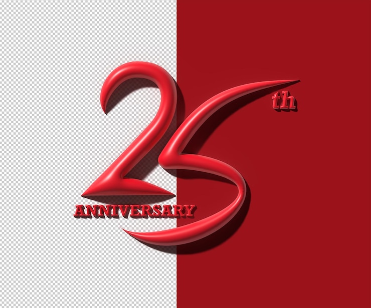 PSD gratuito 25th years anniversary celebration 3d render file psd trasparente.
