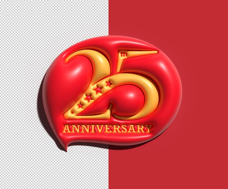 PSD gratuito 25th years anniversary celebration 3d render file psd trasparente.
