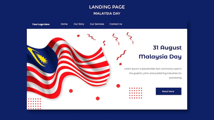 PSD Gratis 31 august malaysia day landing page template