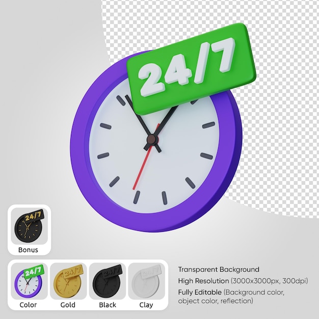 3d 24 7 servicio 247 reloj abierto