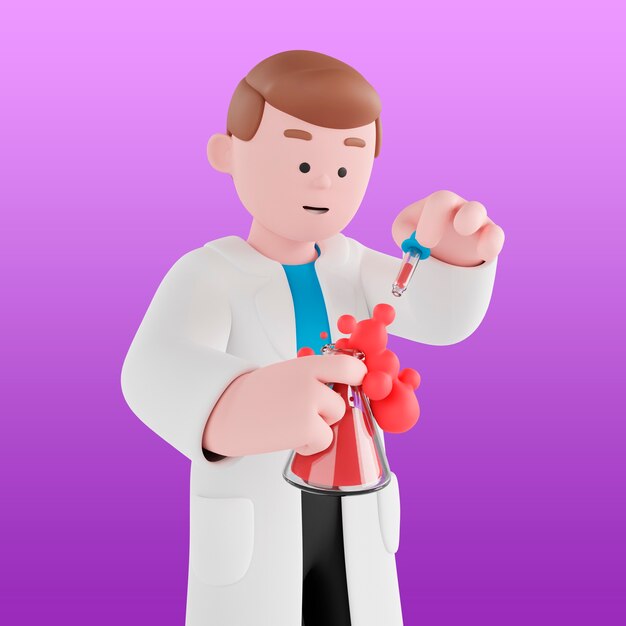 3d achtergrond met wetenschapper die in laboratorium experimenteert