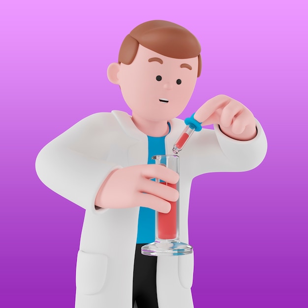 3d achtergrond met wetenschapper die in laboratorium experimenteert