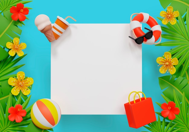 Gratis PSD 3d-achtergrond voor de zomer met essentials