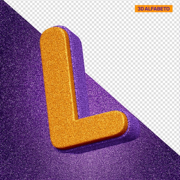 Gratis PSD 3d alfabet letter l met oranje en violet glitter textuur